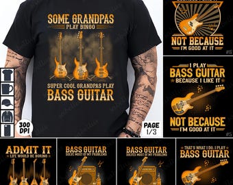 Bass Gitarre Png, Bass Gitarren Sublimation, Opa Spielt Bass Gitarre, Vintage Bass Gitarrendesign, lustiger Blass Png, Musiker Png