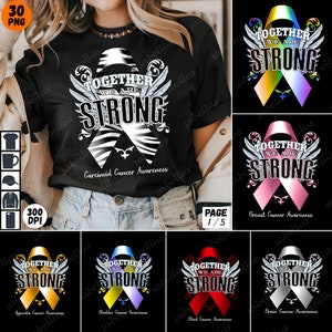 Pacchetto PNG di sensibilizzazione sul cancro, insieme siamo forti sublimazione, appendice vescica sangue cervello seno cervicale infanzia colon diabete