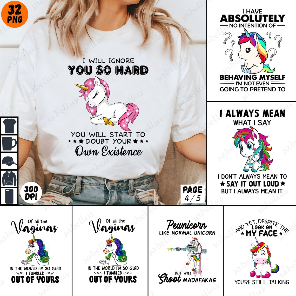 Unicorn Sarcastic PNG Bundle, Funny Unicorn Graphic Tee, Profanity ...