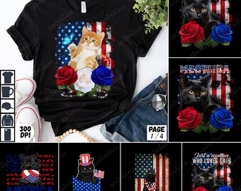 25 PNG Bundle - Independence Day Black Cats | July 4th Patriotic Cat Designs for T-Shirts | Cat Lover's Independence Day Collection