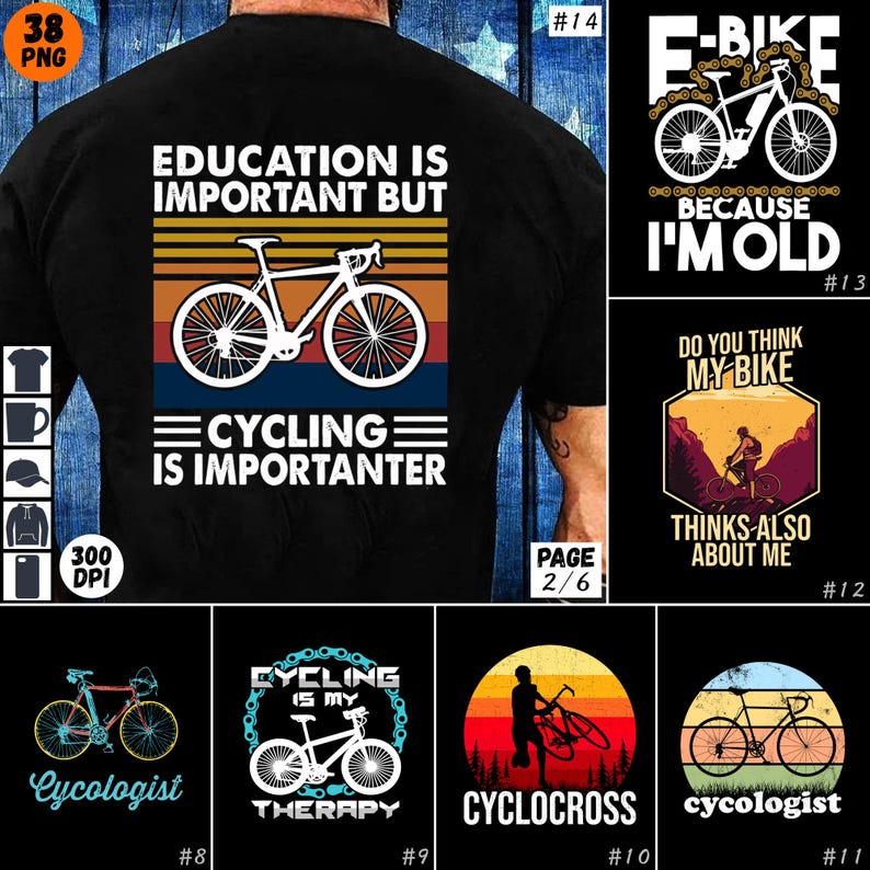 Cykeltröja PNG-paket Mountainbike-designer Cykelälskare Sublimering PNG Roliga cykelcitat 100 Miles cykelpresent Cyklist Sublimering bild 2