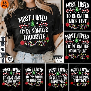 Bundle PNG de Noël citations les plus probables dessins par sublimation téléchargement numérique chemise de vacances drôle Clipart dessins de fête de Noël