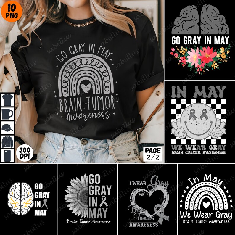 Brain Tumor Awareness Tees PNG Bundle, Neurological Disorder T-shirt ...