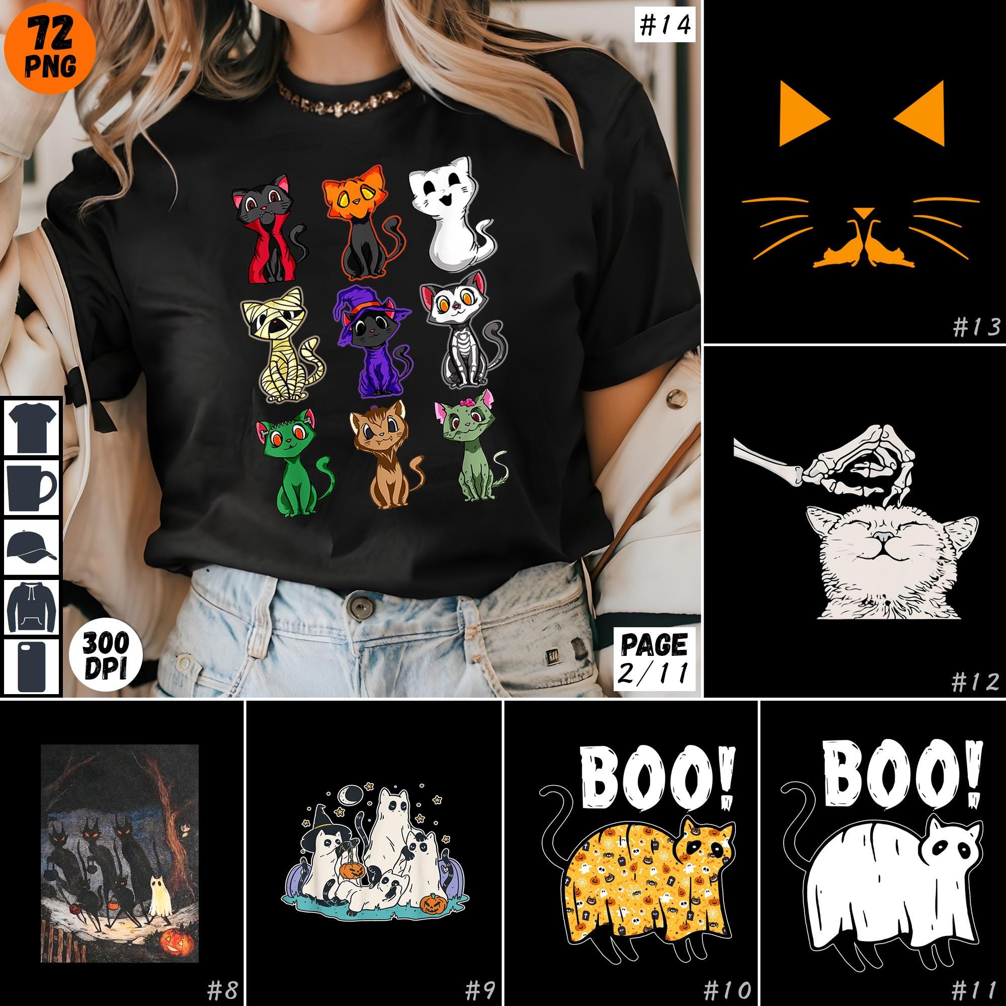 Halloween Cat Sublimation PNG Bundle Black Cat Cute Ghost Funny Cat Mom ...