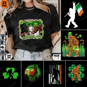 Paquete PNG Bigfoot Día de San Patricio, Trébol de la suerte Sasquatch, Pie grande irlandés, Tréboles y Sasquatch, Pie grande de duende, Irlandés vintage