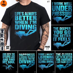 Scuba Diving PNG Bundle, Ocean Lover Sublimation, Taucher Zitate PNG, Unterwasserabenteuer Clipart, digitaler Download, Tauchgrafik