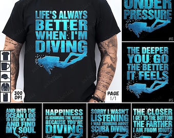 Scuba Diving PNG Bundle, Ocean Lover Sublimation, Diver Quotes PNG, Underwater Adventure Clipart, Digital Download, Diving Graphics