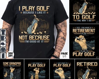 Golf PNG Sublimation Bundle, Golf Funny Retirement Plan Designs, Golf Humor Sublimation Art, Golf Clipart Sublimation Files
