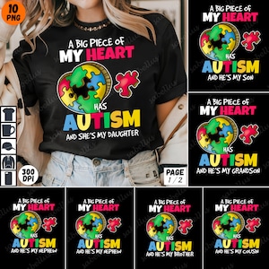 Autismus Bewusstsein PNG Bundle, ein großes Stück meines Herzens - Neffe, Bruder, Cousin, Enkel, Sohn, Tochter, Enkelin, Nichte, Schwester