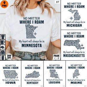 State Map PNG Bundle, Sublimationsdesign, Egal wo ich durchstreifen, Mein Herz wird immer sein, State Pride, digitaler Download, 300 DPI