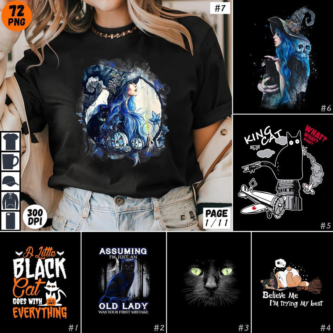 Halloween Cat Sublimation PNG Bundle Black Cat Cute Ghost Funny Cat Mom ...