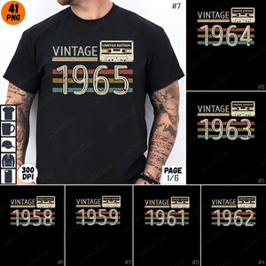 Könnte beinhalten: Ein schwarzes T-Shirt mit einem Vintage-Design aus dem Jahr 1965 mit einer Kassettengrafik und dem Text "Vintage Limited Edition".