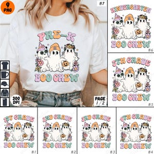 Teacher Boo Crew PNG Bundle, Groovy Halloween Pre-K, Kindergarten, 1st to 5th Grade, Principal, Fun Halloween Shirt, Teacher Costume
