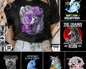 Paquete PNG de escuadrón de unicornios, Bonita camiseta gráfica para amantes de los unicornios, Sublimación de criaturas mágicas de fantasía, Fiesta de disfraces de reina unicornio PNG