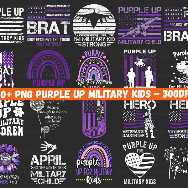 20+ Purple Up Military Child PNG Bundle, Month of the Military Child Png, Military Kids Png, Sublimation Design, Digital Download