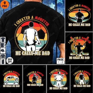 Criado um monstro que ele me chama de pai - Pacote PNG do Dia dos Pais Vintage, Best Dads Png, Design de sublimação de camiseta, download digital