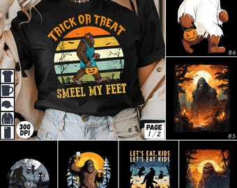 Bigfoot Halloween T-Shirt Bundle, Sasquatch Costume Funny Shirt, Trick Treat Bigfoot, Vintage Bigfoot Halloween, Spooky Lantern Bigfoot