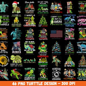 タートル PNG バンドル、タートル ラバー、スウェットシャツ用タートル PNG、夏のタートル、クールなウミガメ PNG、タートル デザイン、インスタント デジタル ダウンロード