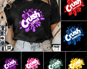 Crush Cancer Awareness PNG Bundle, Lupus Awareness Sublimation Designs, Cancer Ribbon Clipart, Heart Disease Awareness Digital Download