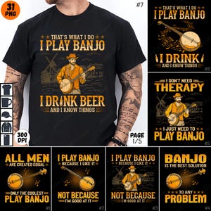 Banjo PNG Sublimation, Banjo Player Clipart, Banjo Lover Digital Art, Musician Gift PNG, Beer Drinking Banjo, 300 DPI Download, T-Shirt Art