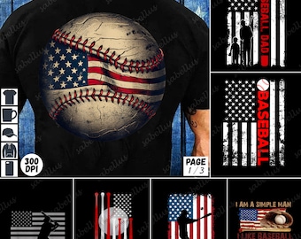 American Flag Baseball PNG Bundle, Baseball Player Design PNG, Perfect Gift for Baseball Lovers, Kids and Adults, Retro Baseball Art