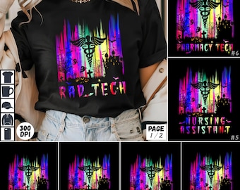 Halloween Nurse PNG Bundle Scary Lights Sublimation CMA Er Nurse Lab Tech LPN Pharmacy Rad Tech Respiratory Assistant School Nurse