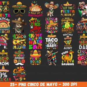 Más de 25 paquetes de Cinco de Mayo (PNG), Fiesta Mexicana (PNG), Let's Fiesta (PNG), Tequila Mexicano (PNG), Tacos (PNG), Sombrero de Nachos, Diseño de Sublimación
