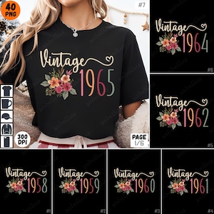 Vintage 1986 PNG Bundle, Retro 1986 Floral Design, 1986 Birthday Shirt, Digital Download, 1986 Sublimation, 80s Art, 1986 Clipart
