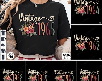 Vintage 1986 PNG Bundle, Retro 1986 Floral Design, 1986 Birthday Shirt, Digital Download, 1986 Sublimation, 80s Art, 1986 Clipart