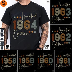Vintage 1959 PNG Bundle, Limited Edition Sublimation Design, Retro 1959 Shirt Design, 1959 Birthday Gift, Digital Download, 300 DPI