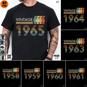 Vintage 1960s-1990s PNG Bundle, Retro 1965 Sublimation Design, 1960s Birthday Shirt, Digital Download, 1965 T-Shirt Design, 1965 Gift Idea