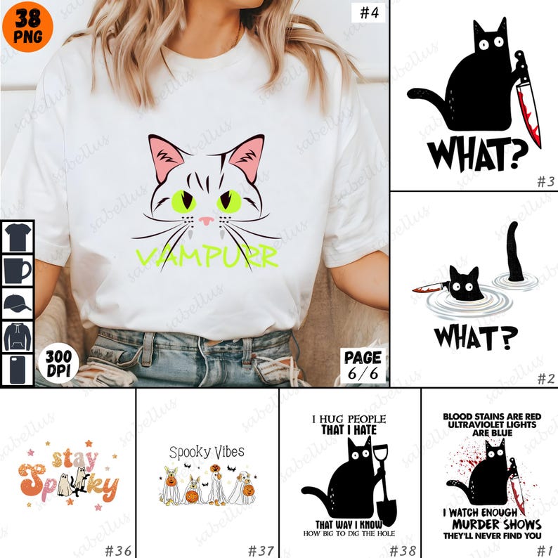 Halloween Black Cat PNG Bundle, Spooky Cat Shirt, Funny Cat Ghost Tee, Groovy Witchy Cat, Cat Lover Halloween Costume, Boo Cats Spooky Vibes image 6