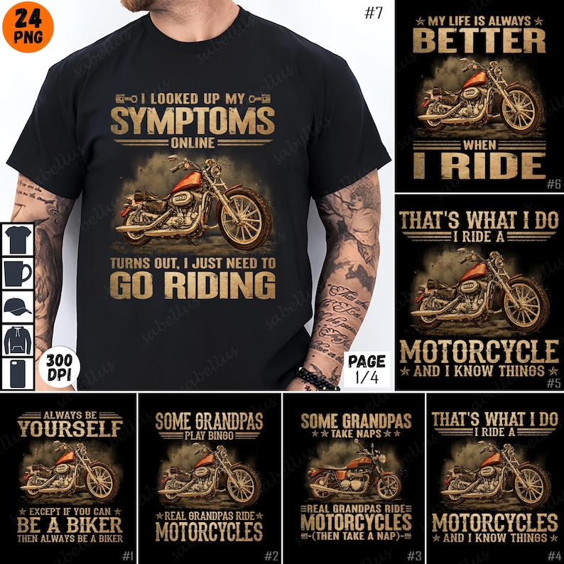 Motorcycle PNG Bundle, Biker Sublimation Designs, Vintage Motorcycle PNG, Cool Biker Clipart, Chopper PNG, Retro Motorcycle Art, Digital Download
