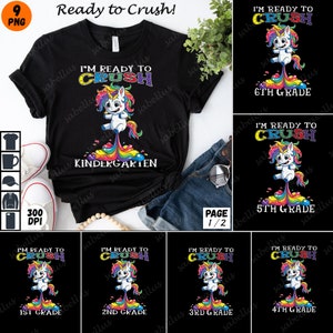 I&#39;m Ready To Crush Kindergarten Png, 1st Grade Unicorn Png, Back to school Png, First Day of School, Funny Unicorn Png, Unicorn Png