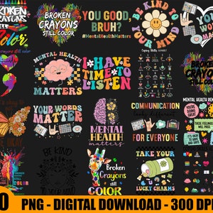 Mental Health Png Bundle, Inspirational Png, Positive Png, Motivational Png, Hope Png, Mental Health Awareness