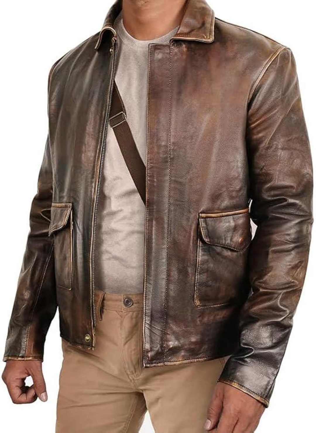 Men's Raider of the Lost Ark Indiana Brown Leather Bomber