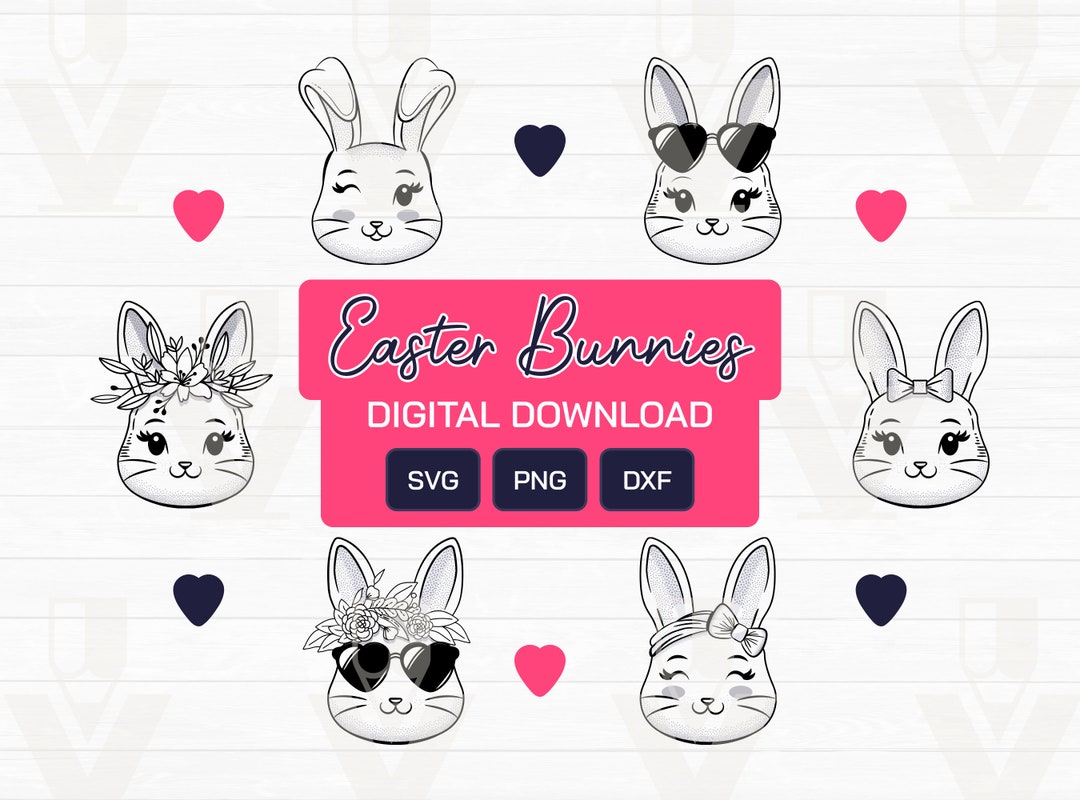 Easter Bunny SVG Bundle - Cute Rabbit Clipart - Digital Download for T ...
