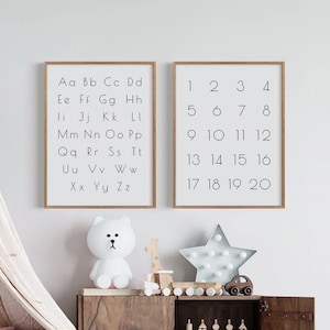 Set of 2 Prints Alphabet Poster, Number Poster 1-20, ABC Prints, Educational Wall Art, Big Letters Small Letters, Nursery Decor ABC Wall Art