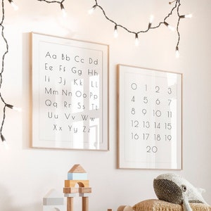 Set of 2 Prints Alphabet Poster, Number Poster 1-20, ABC Prints, Educational Wall Art, Big Letters Small Letters, Nursery Decor ABC Wall Art
