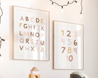 Neutral Alphabet Numbers Print, Boho Nursery Decor (Digital Download)