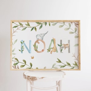 Personalized Baby Name Sign, Baby Name Art Print, Animal Nursery Decor, Personalized Name Print, Playroom Printable, Custom Playroom Decor