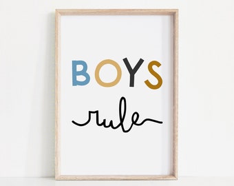 Boys Rule Print, Scandi Nursery Decor (Digital Download)