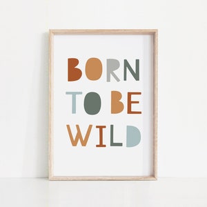 Lámina "Nacido para ser salvaje", decoración infantil, lámina de jungla, guardería de safari, póster "Nacido para ser salvaje", sala de juegos motivacional, láminas para habitación infantil