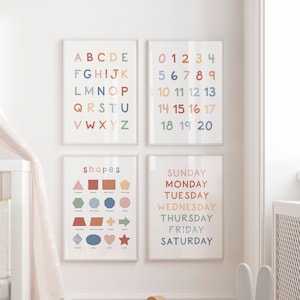 Juego de 4 impresiones para el aula, carteles educativos, impresiones para el aula preescolar, carteles de aprendizaje para niños pequeños, impresiones de aprendizaje Montessori, DESCARGA DIGITAL