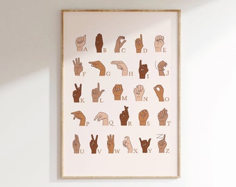 ASL Poster, American Sign Language Alphabet Printable, Sign Language Alphabet Art Print Educational Poster, Inclusive Sign Language Alphabet