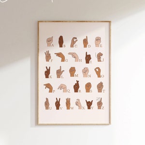Cartel de ASL, alfabeto de lenguaje de señas americano imprimible, alfabeto de lenguaje de señas arte imprimir cartel educativo, alfabeto de lenguaje de señas inclusivo