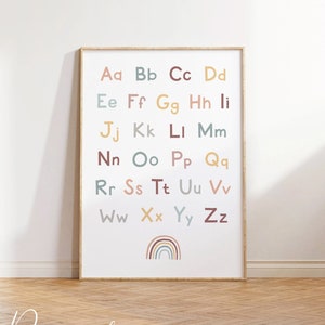 Impresión del alfabeto, imprimible para preescolar, impresión de letras mayúsculas y minúsculas, arte de pared imprimible para niños, impresiones educativas para niños