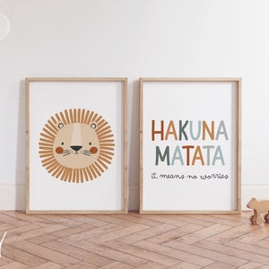 2er Set Printables, Hakuna Matata Druck, Löwen Druck, Safari Druck, druckbare Wandkunst