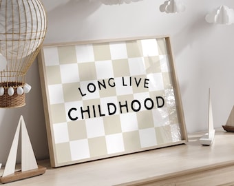 Long Live Boyhood Art Print, Beige Checkerboard Decor (Digital Download)