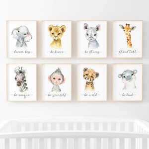 Safari Animals Wall Art Set of 8, Safari Nursery Decor, Jungle Baby Animal Prints, Nursery Art Decor, Safari Animal Print, Safari Printable